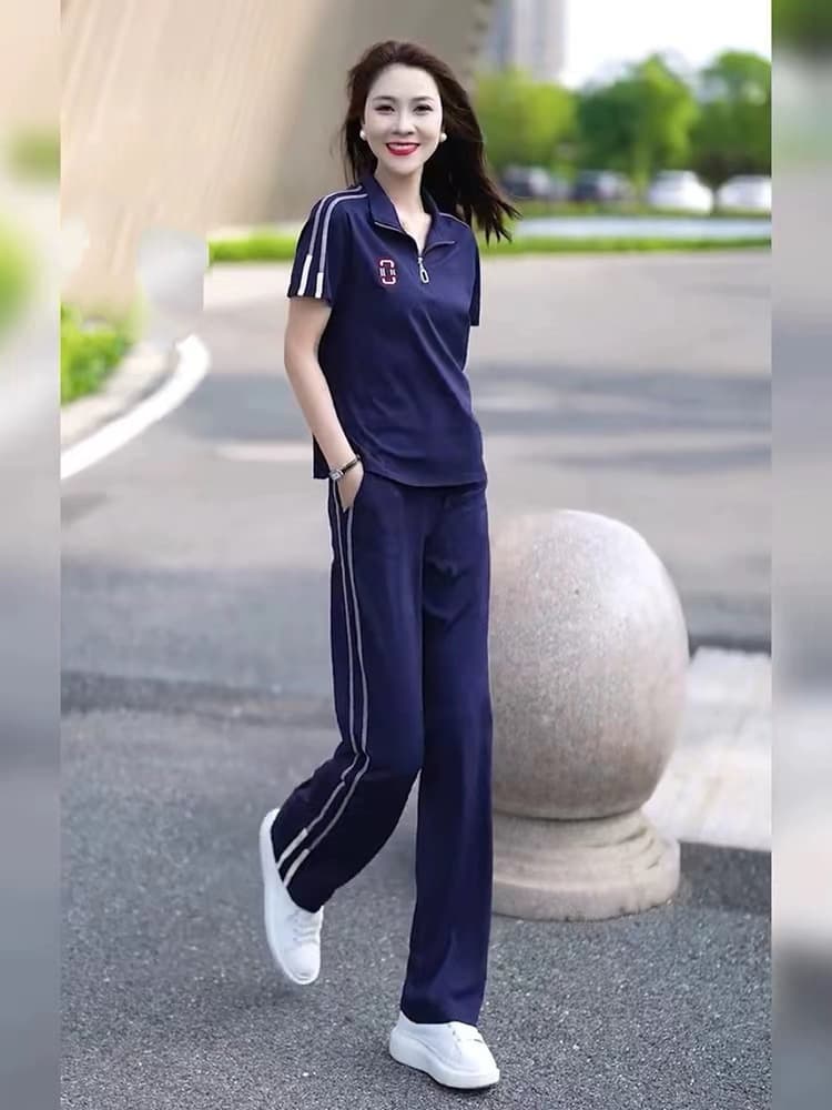 パンツセットアップ 半袖ポロシャツワイドパンツセット
