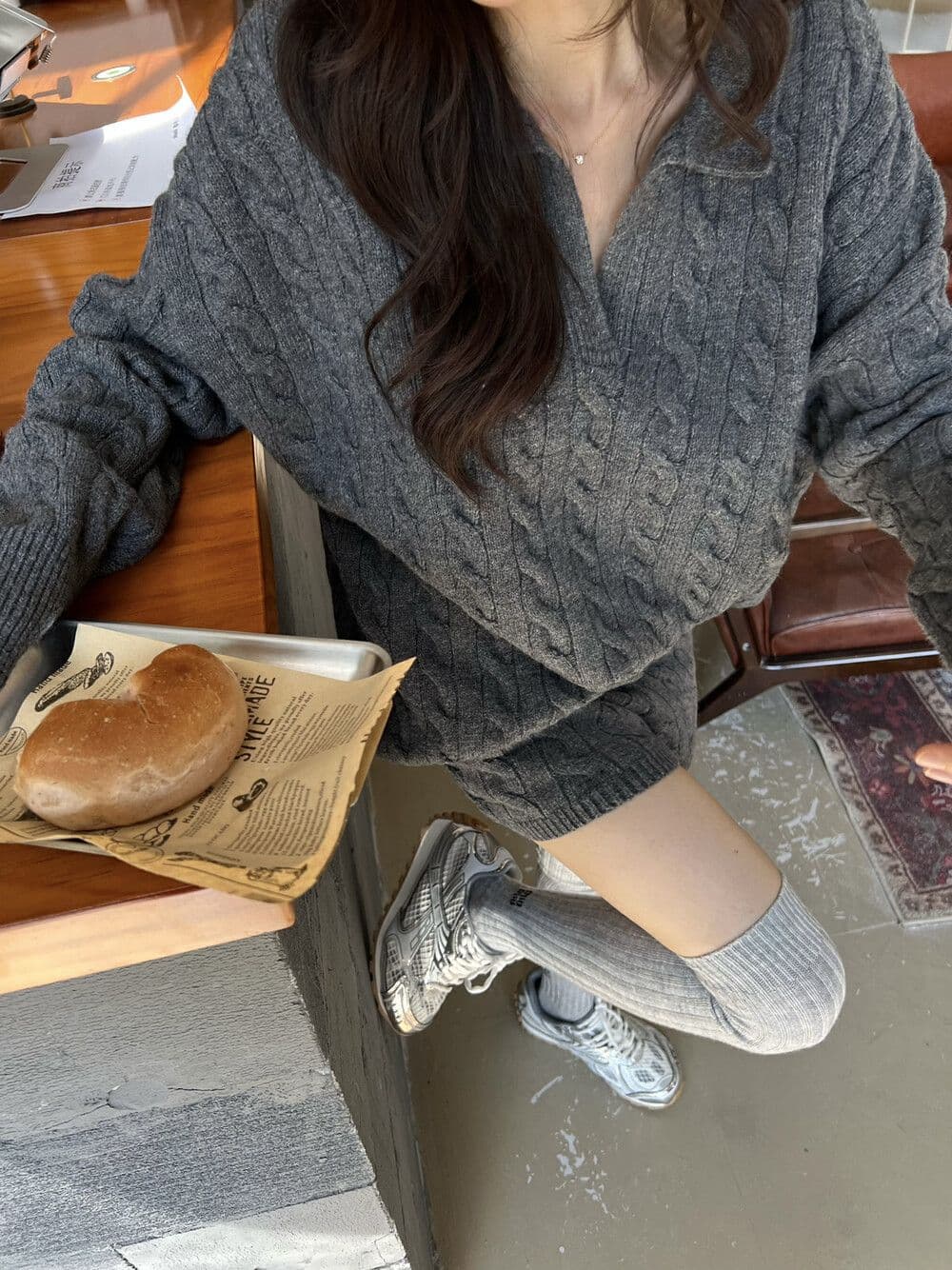 パンツセットアップ ケーブル編みニットジップアップ上下セット