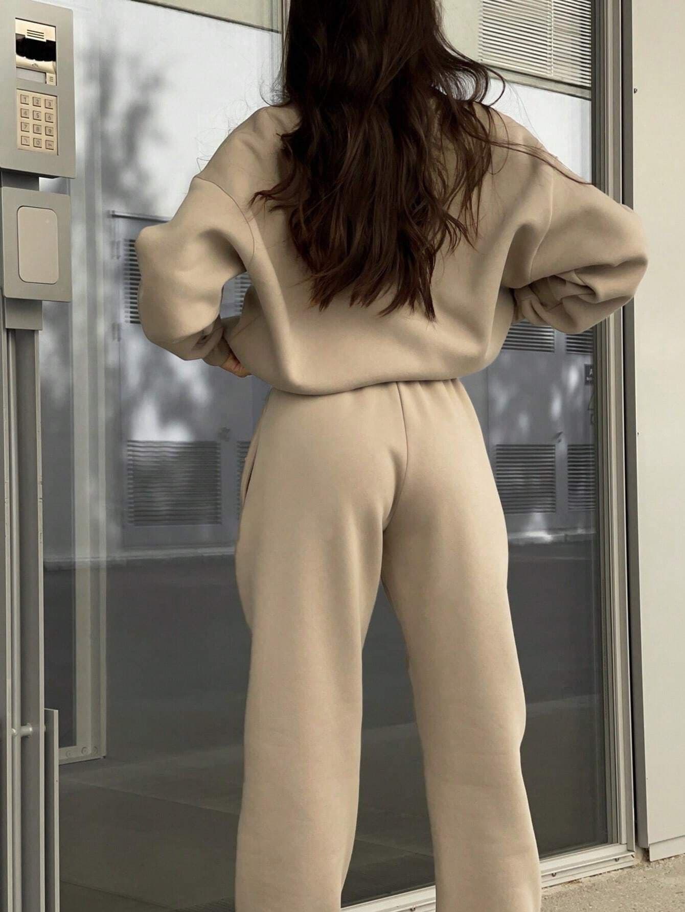パンツセットアップ ハーフジップトップス×ワイドパンツの上下セットアップ