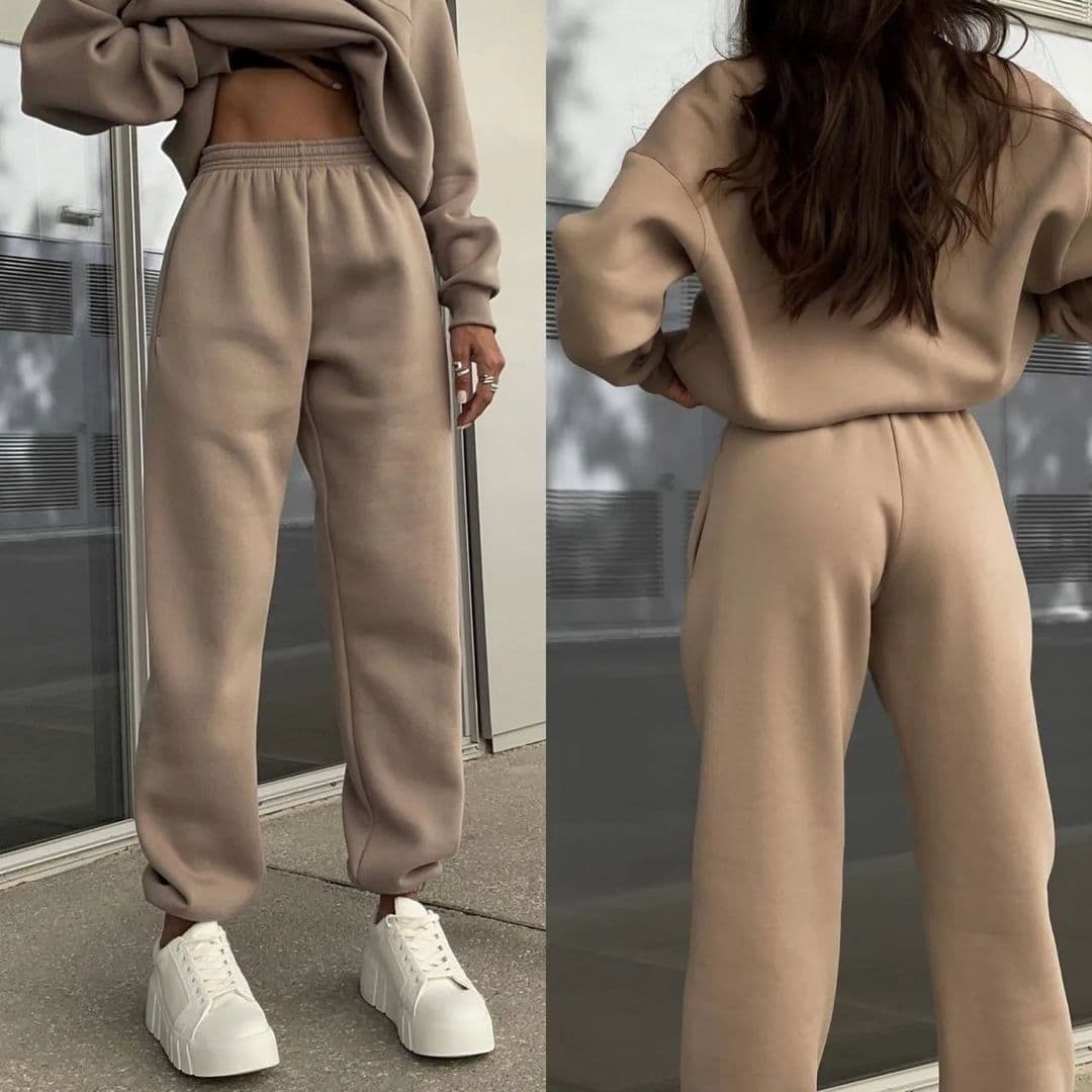 パンツセットアップ ハーフジップトップス×ワイドパンツの上下セットアップ