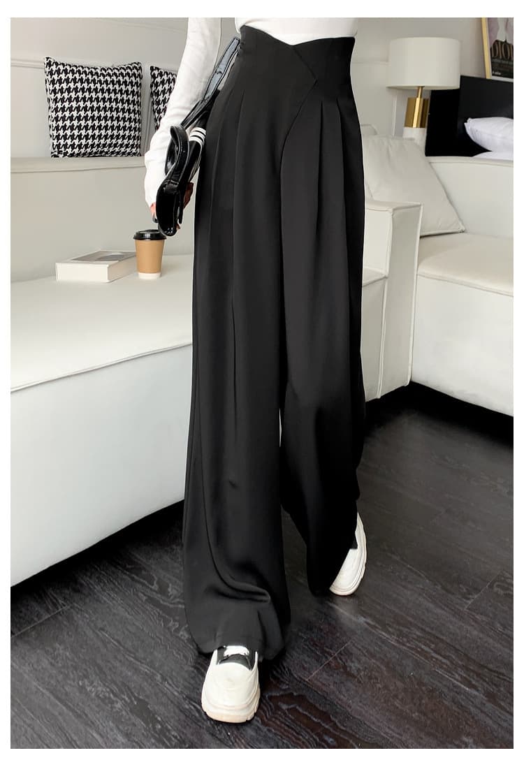 パンツセットアップ 上品なプリーツ入りハイウエストワイドパンツ