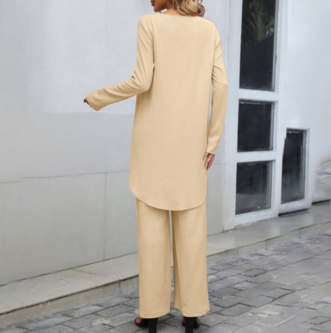 パンツセットアップ アシンメトリー重ね着風ワイドパンツセット