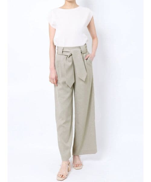 パンツセットアップ リボン付きハイウエストワイドパンツ