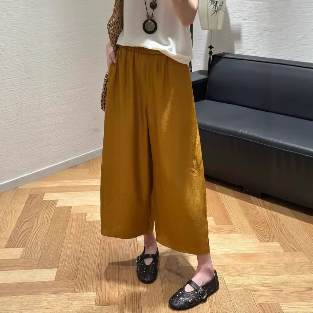 パンツセットアップ なめらか素材ワイドパンツセットアップ