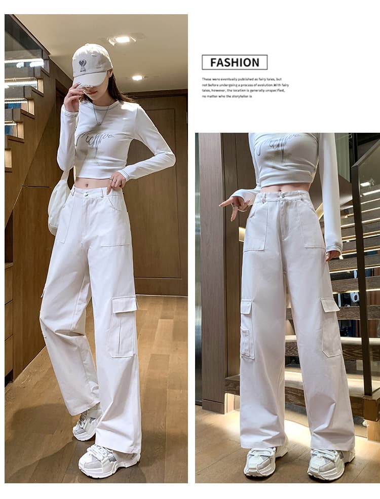 パンツセットアップ ゆったりカーゴポケット付きワイドパンツ