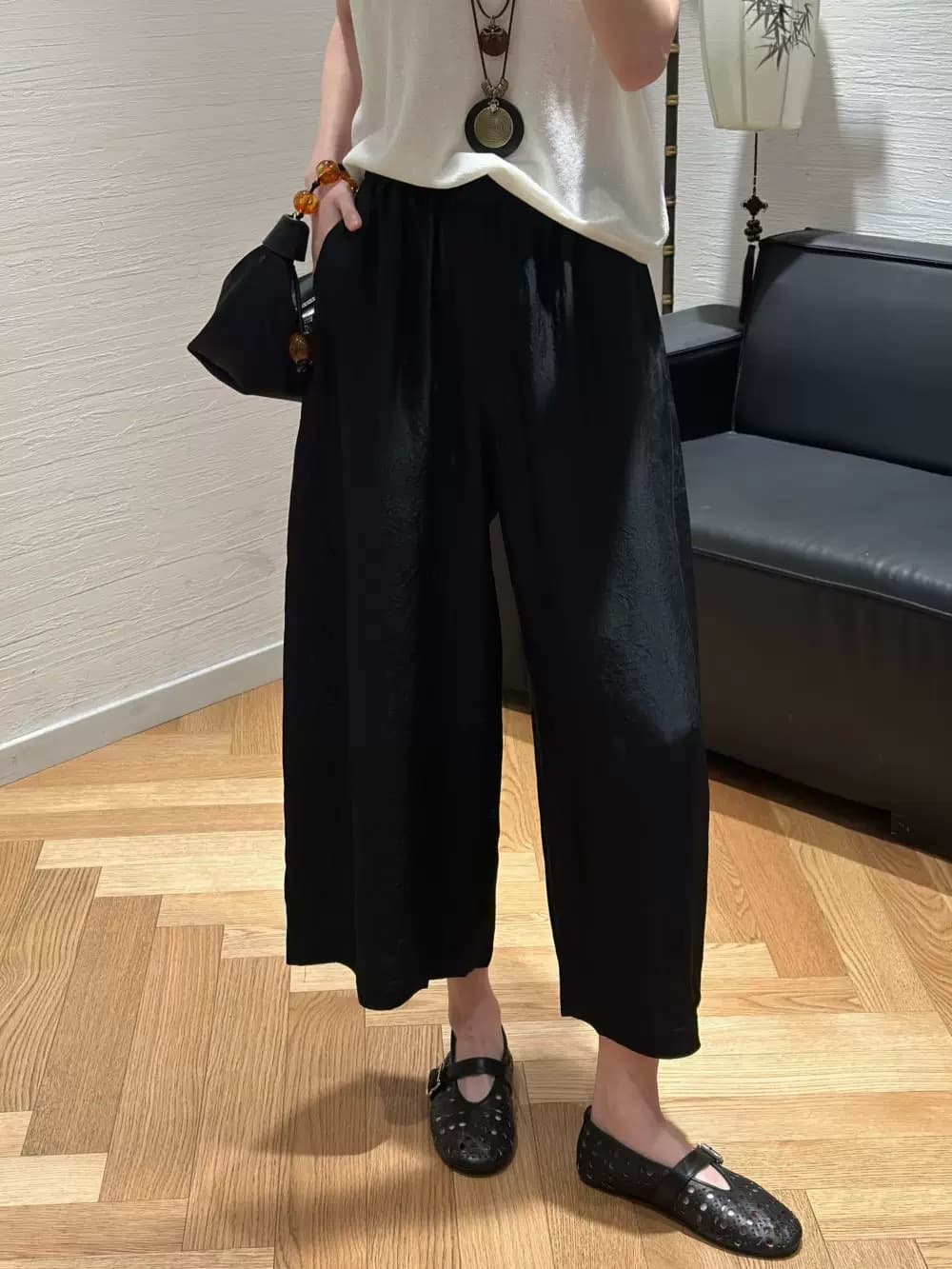 パンツセットアップ なめらか素材ワイドパンツセットアップ