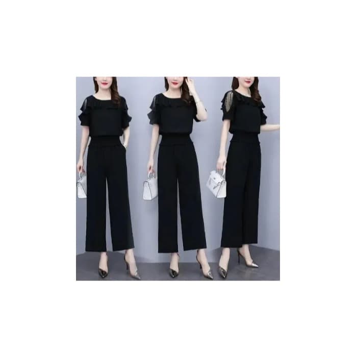 パンツセットアップ フリルデザイン ワイドパンツセットアップ