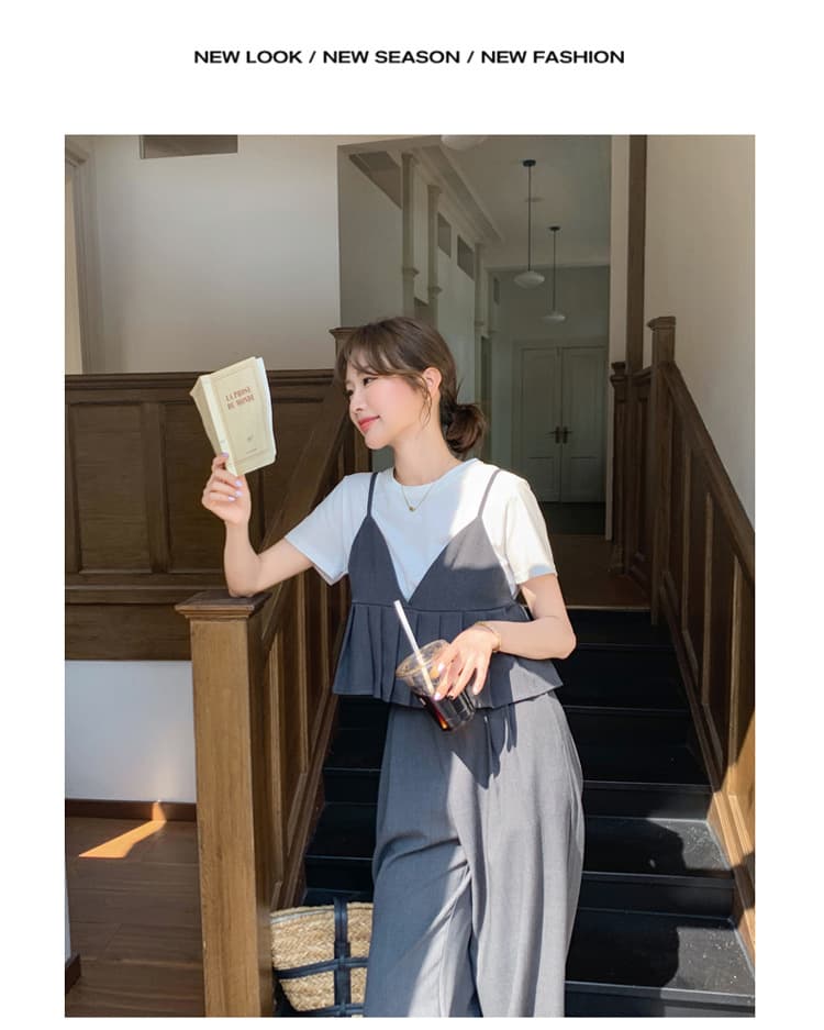 パンツセットアップ プリーツキャミソールワイドパンツ