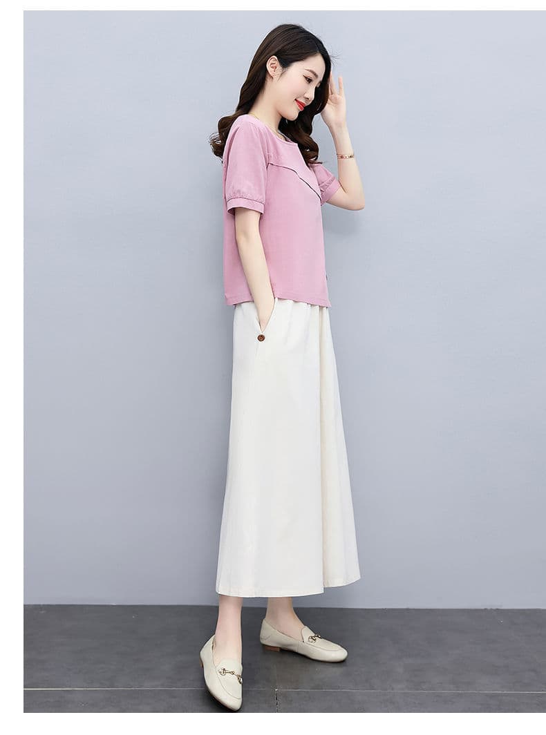 パンツセットアップ 斜めボタン装飾ワイドパンツセット