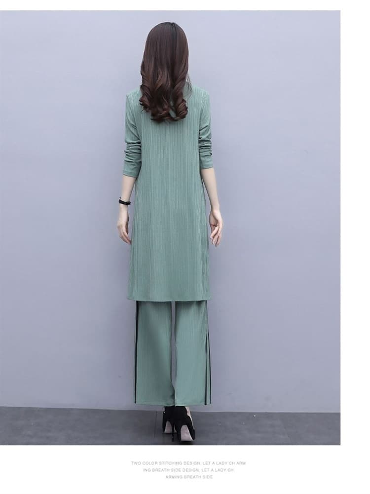 パンツセットアップ リボン付き三点セット ワイドパンツスタイル