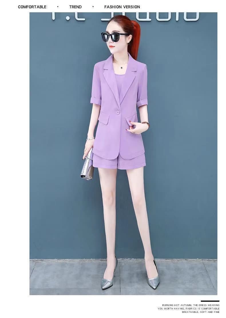 パンツセットアップ 上品五分袖ジャケットショートパンツセット