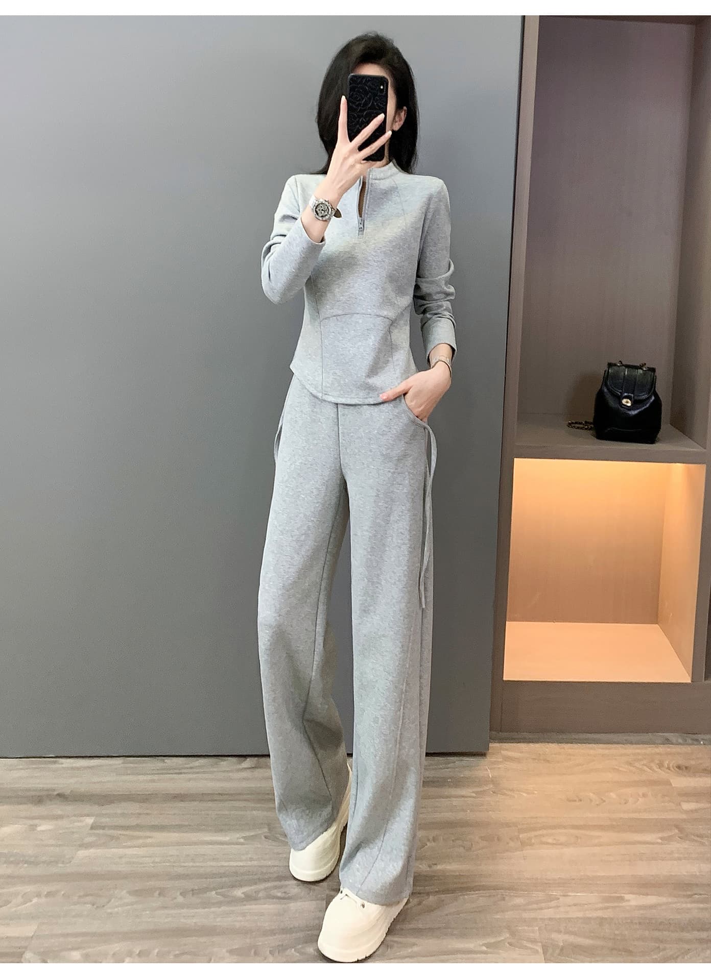パンツセットアップ 優雅リボンデザインワイドパンツセット