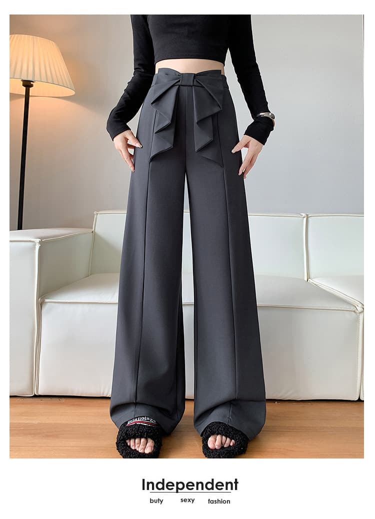 パンツセットアップ リボン飾りウエストワイドパンツ