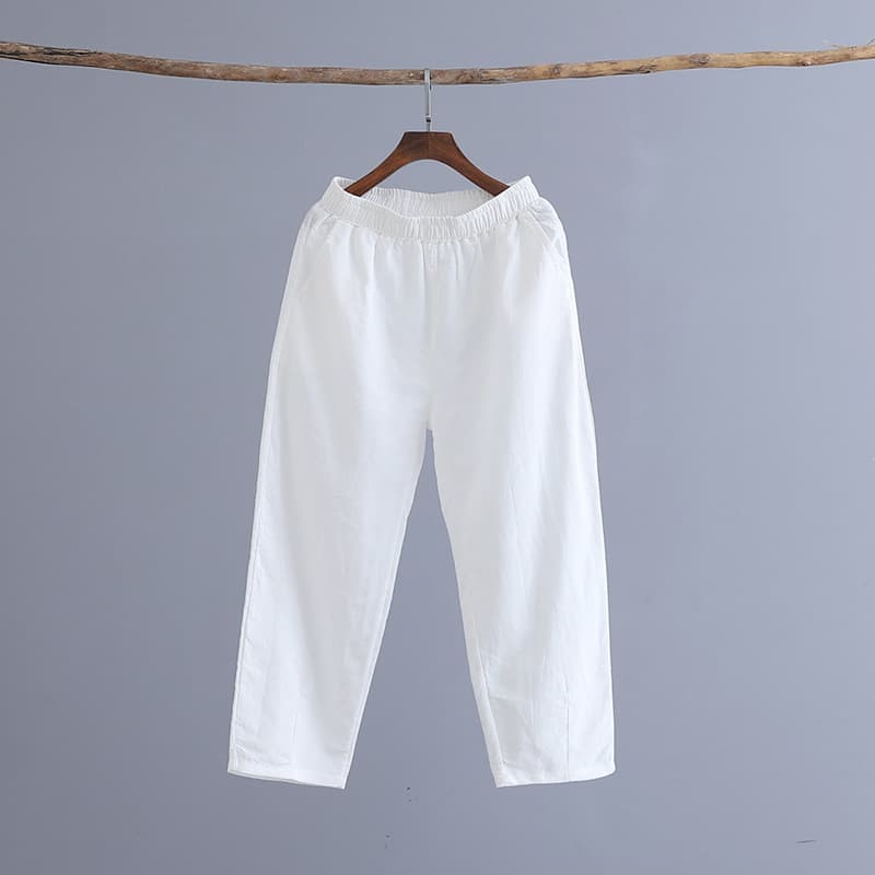 パンツセットアップ リネン素材のゆったりクロップドパンツ