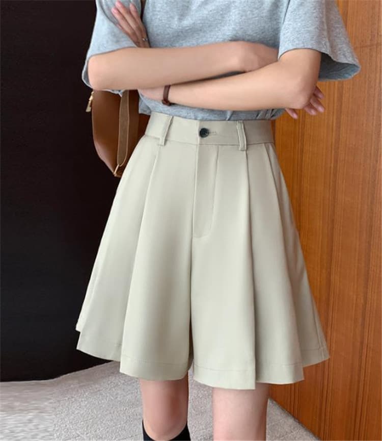 プリーツデザイン半袖トップスとショートパンツの二点セット