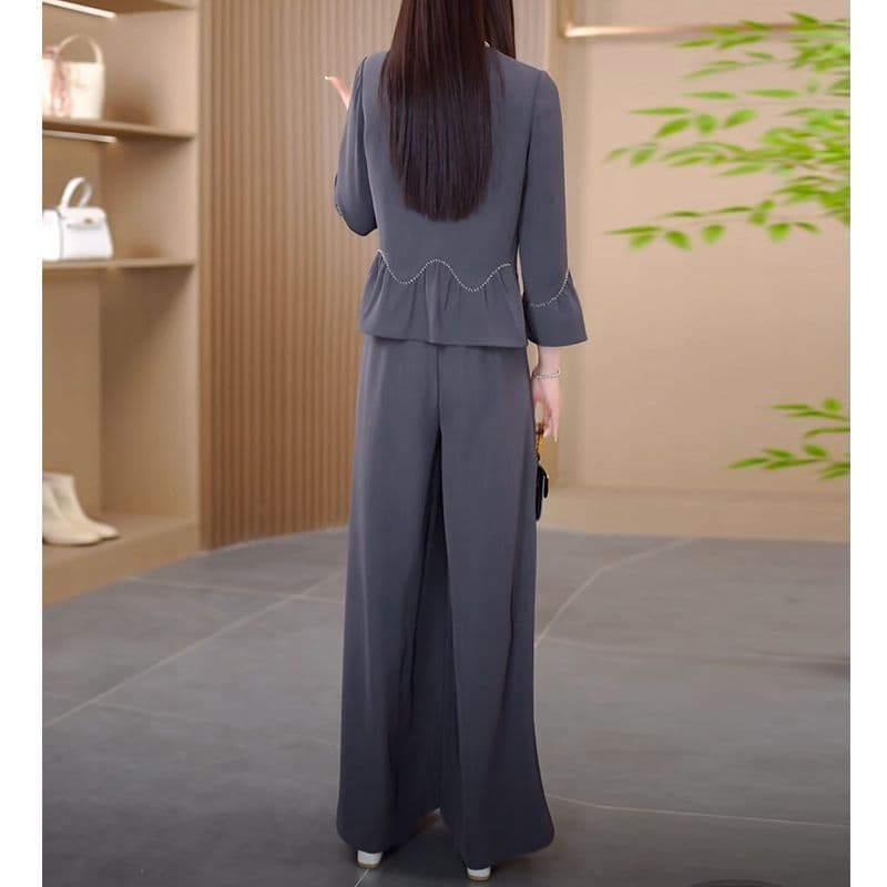 パンツセットアップ 裾フリル切替えワイドパンツセット