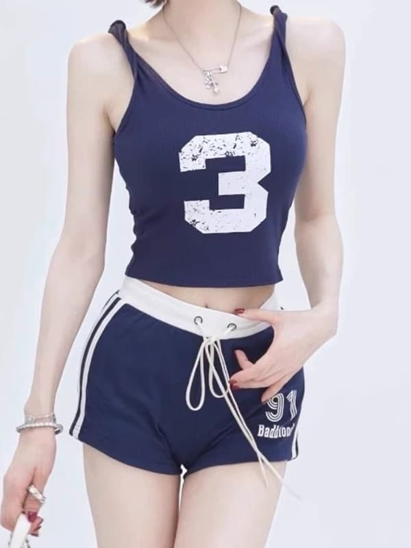 パンツセットアップ ショート スポーティナンバータンクトップセット