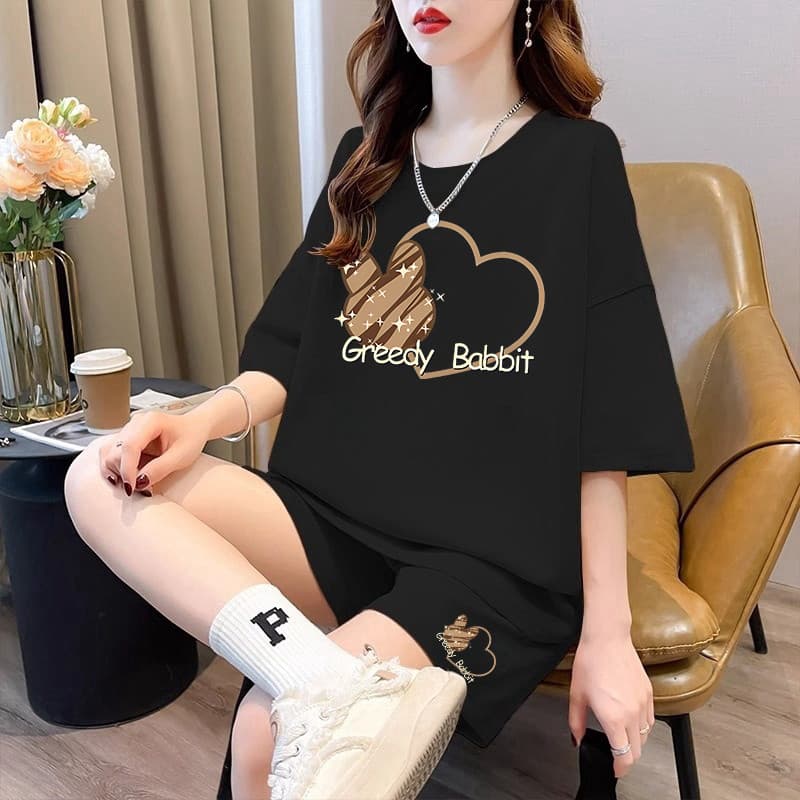パンツセットアップ ショート うさぎモチーフ ゆったりパンツセット