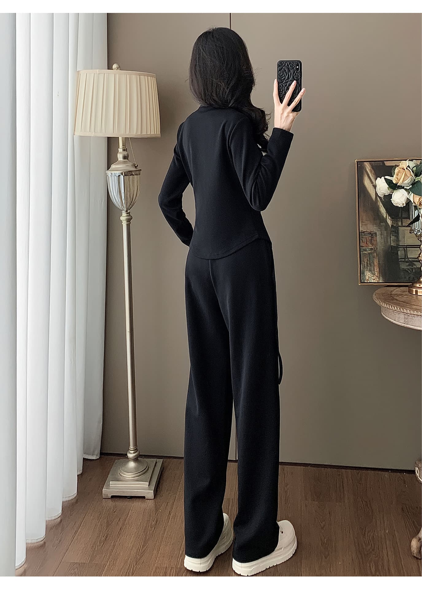 パンツセットアップ 優雅リボンデザインワイドパンツセット