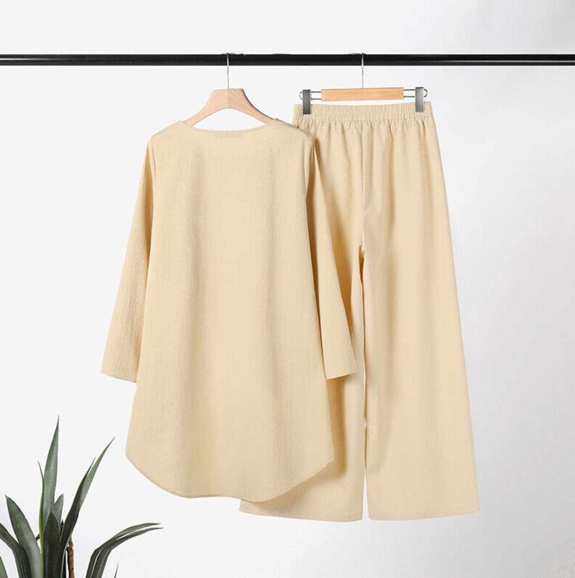パンツセットアップ アシンメトリー重ね着風ワイドパンツセット