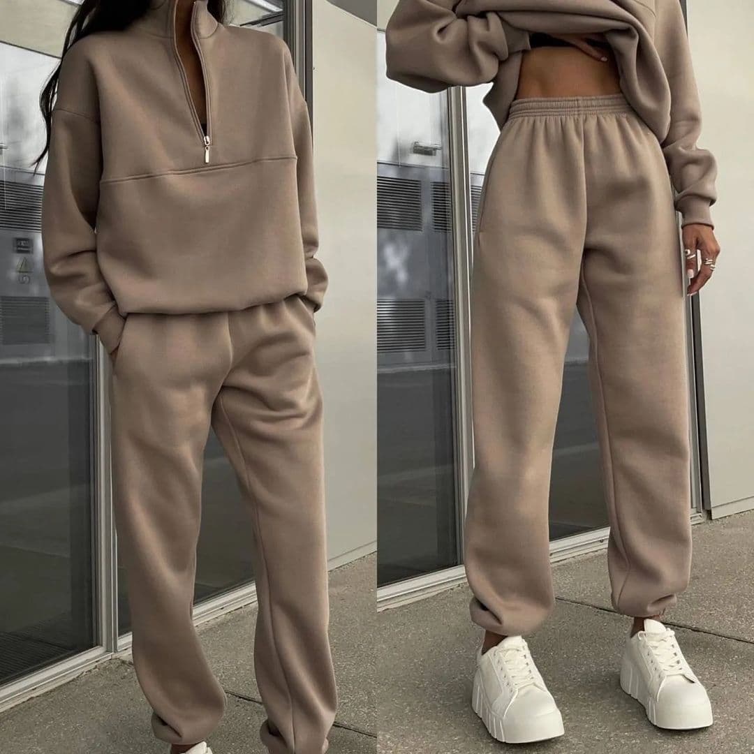 パンツセットアップ ハーフジップトップス×ワイドパンツの上下セットアップ
