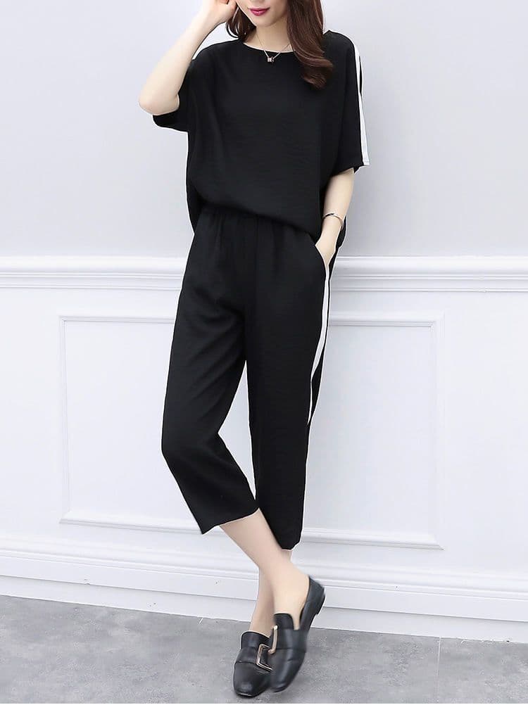 パンツセットアップ サイドラインゆったりパンツセット