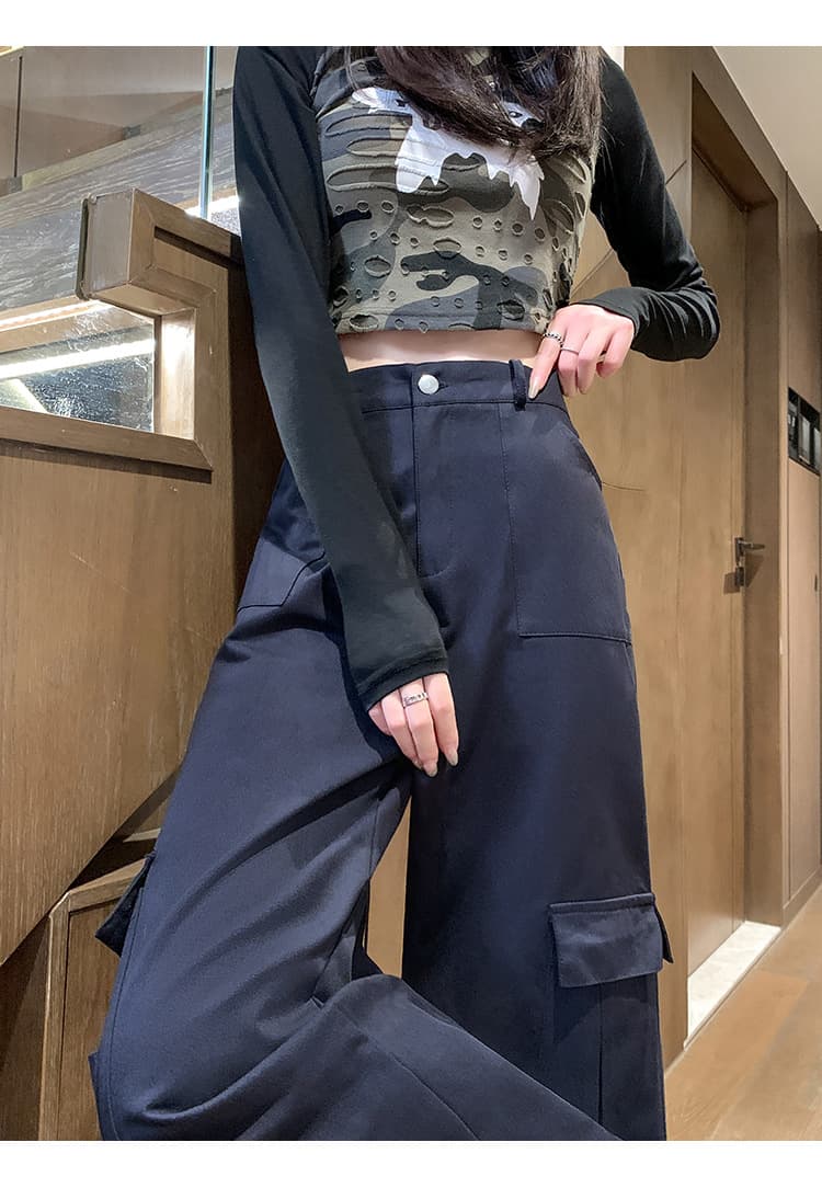 パンツセットアップ ゆったりカーゴポケット付きワイドパンツ