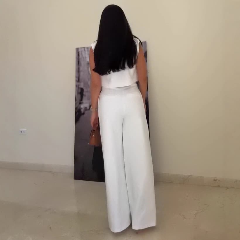 パンツセットアップ 洗練ノースリーブワイドパンツセット