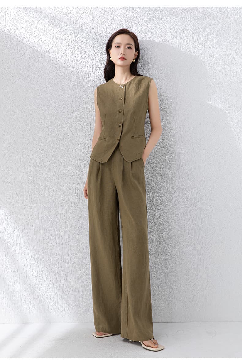 パンツセットアップ ノースリーブベスト付きワイドパンツセット