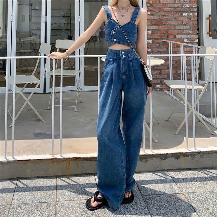 パンツセットアップ マリンスタイル デニムワイドセットアップ