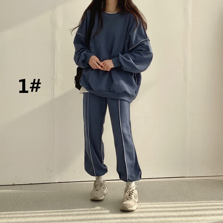 配色パイピングデザインスウェット上下セット
