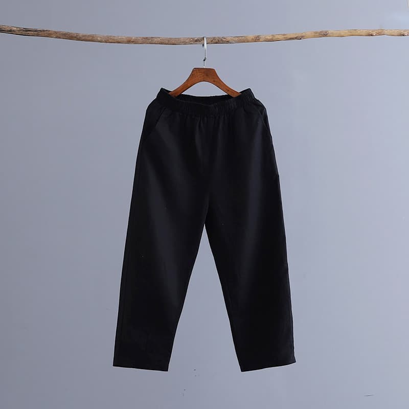 パンツセットアップ リネン素材のゆったりクロップドパンツ