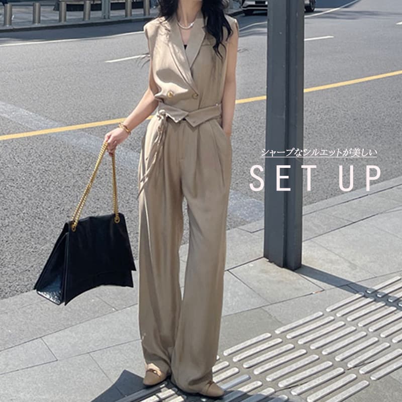 新作レディースワイドパンツセットアップ通勤春夏秋