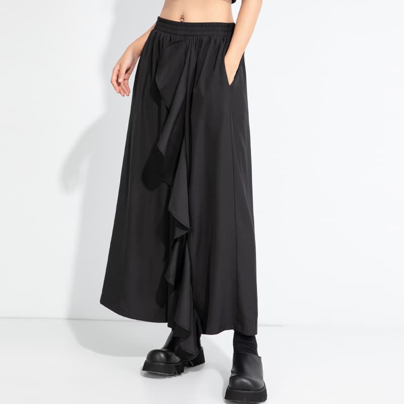 パンツセットアップ フリル装飾アシンメトリーワイドパンツ
