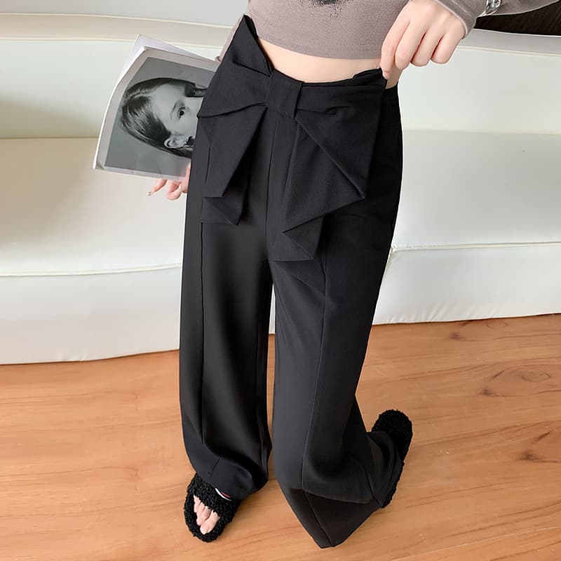 パンツセットアップ リボン飾りウエストワイドパンツ