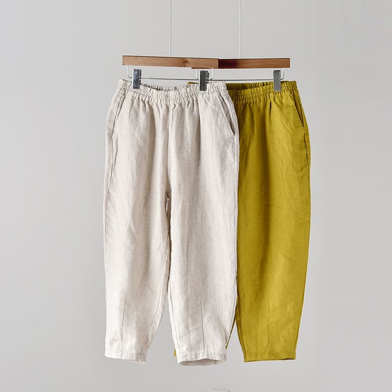 パンツセットアップ リネン素材のゆったりクロップドパンツ