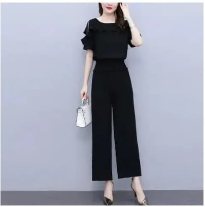 パンツセットアップ フリルデザイン ワイドパンツセットアップ