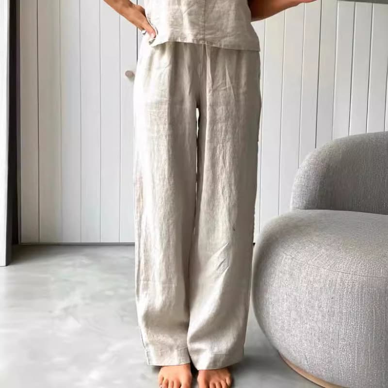 パンツセットアップ 麻風素材キャミソールとワイドパンツの二点セット