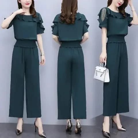 パンツセットアップ フリルデザイン ワイドパンツセットアップ