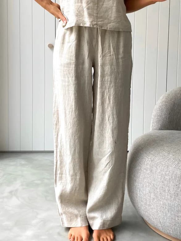 パンツセットアップ 麻風素材キャミソールとワイドパンツの二点セット