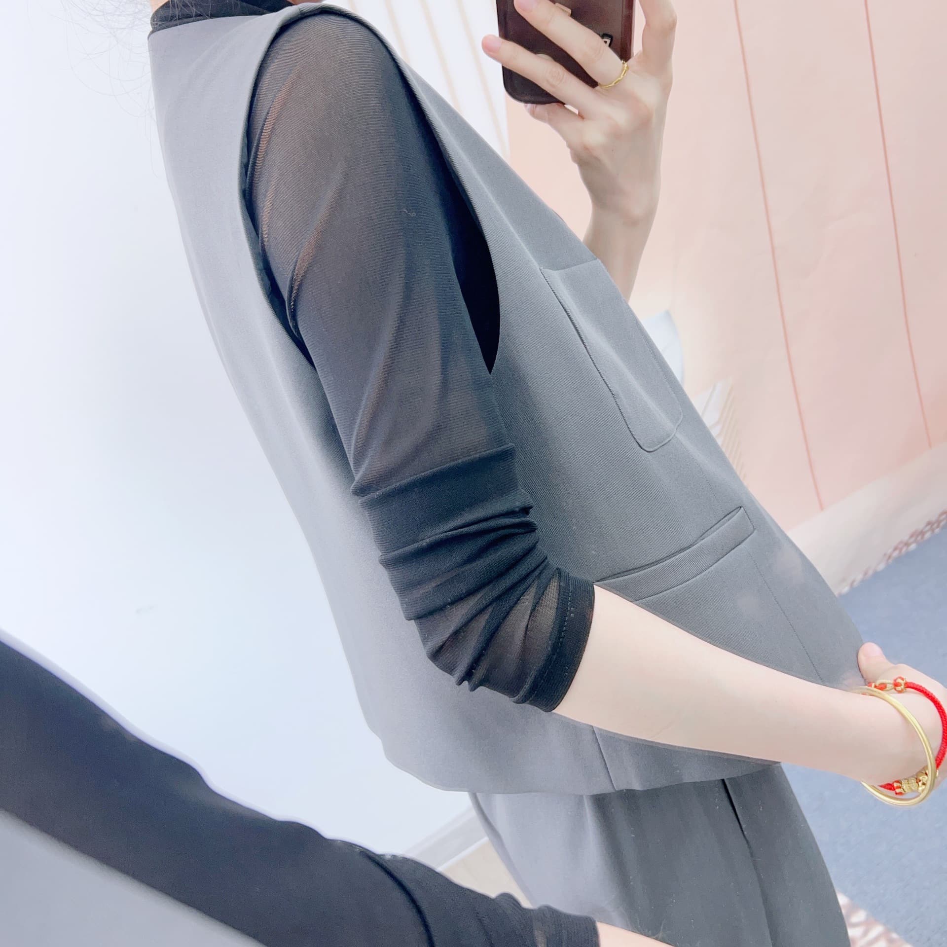 パンツセットアップ ノーカラーベスト&ワイドパンツセット