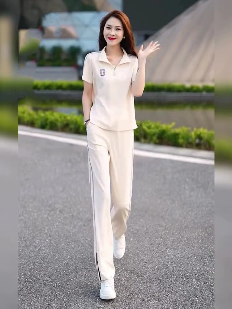 パンツセットアップ 半袖ポロシャツワイドパンツセット