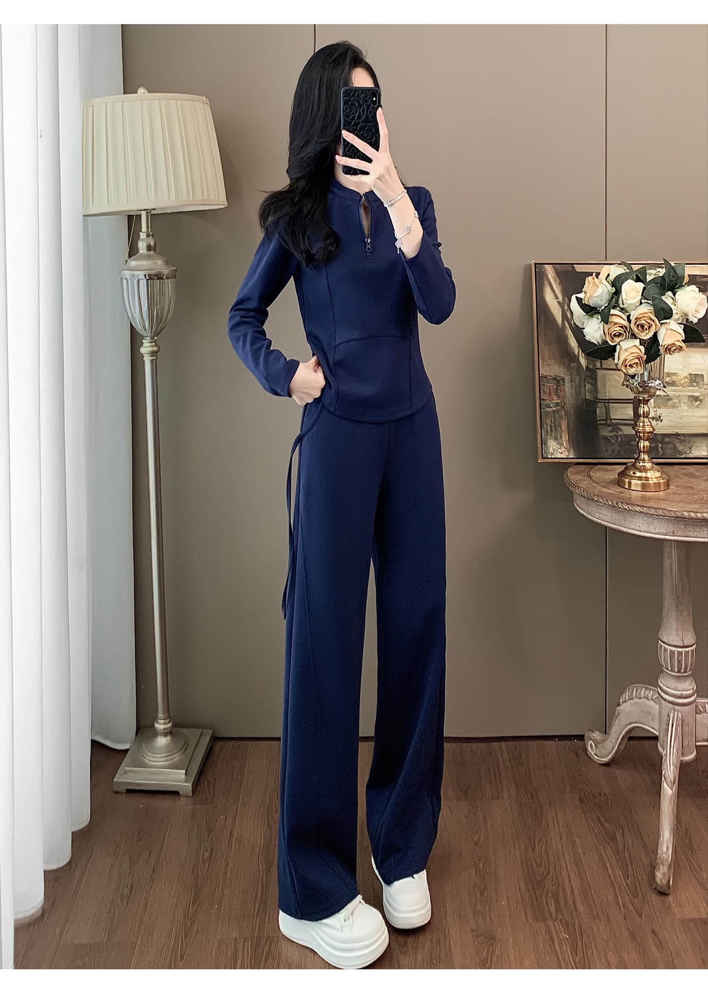 パンツセットアップ 優雅リボンデザインワイドパンツセット